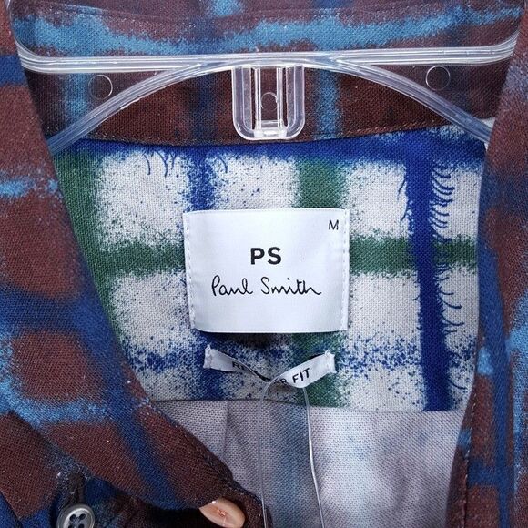 PAUL SMITH Shirt Mens Medium Burgundy Check Button Up Contrast Cuff Regular Fit - Picture 2 of 9